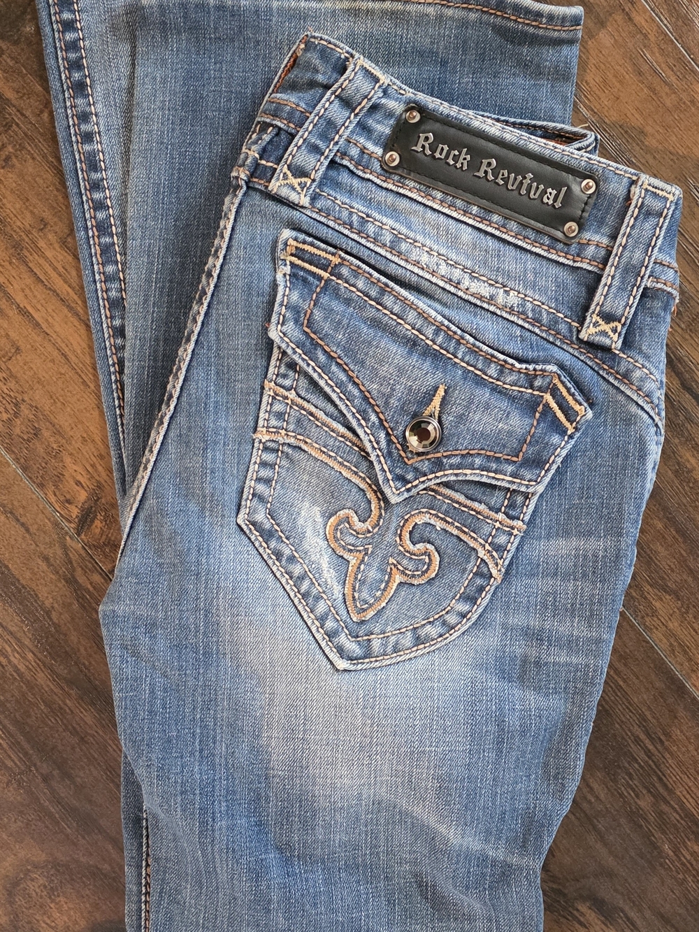 Rock Revival Light Blue Embroidered Bootcut Jeans Size 28